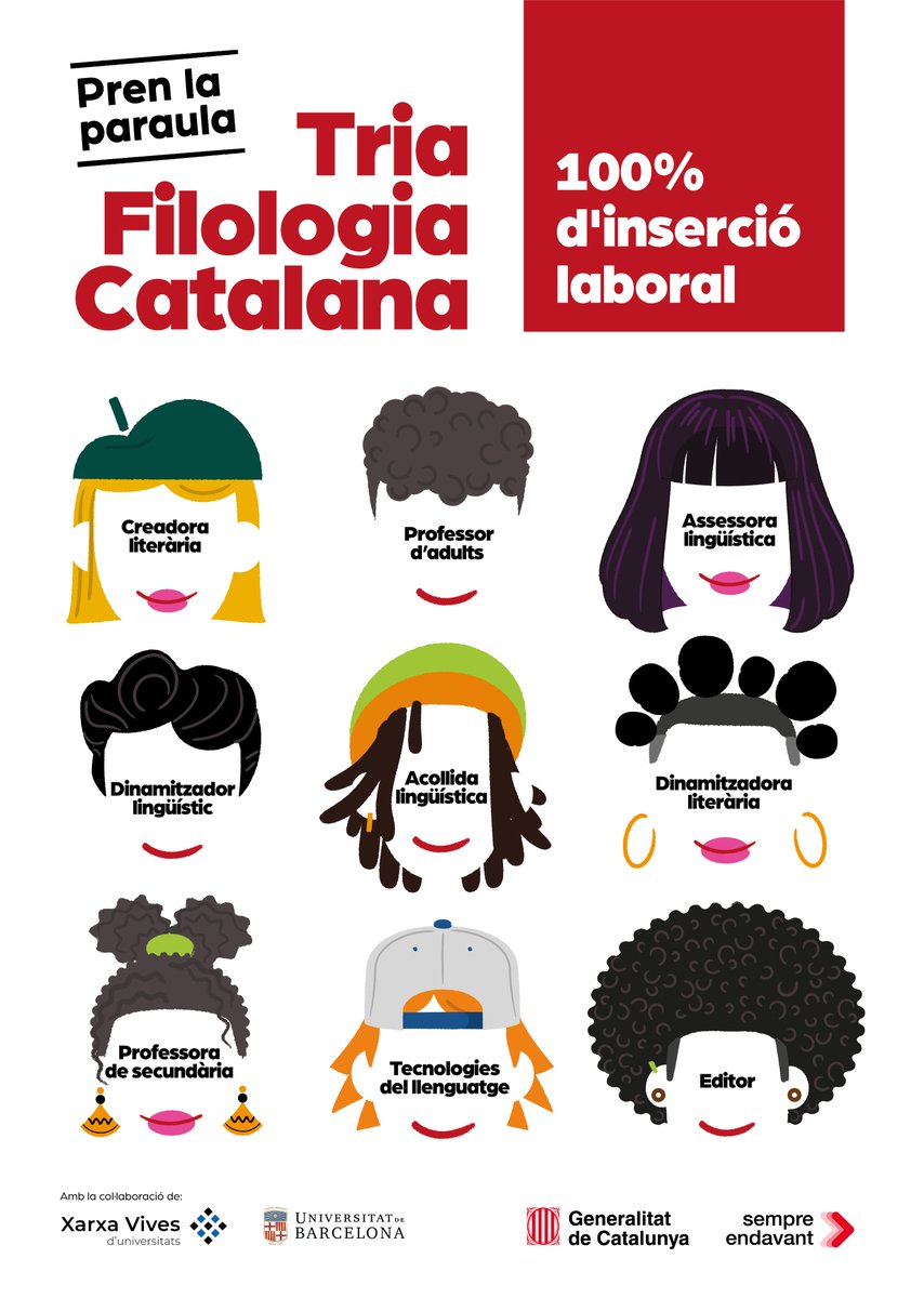 #FutursUB | Ja saps totes les sortides professionals que t’ofereix la Filologia Catalana? Si t’apassionen la llengua i la literatura, no ho dubtis, #TriaFilCat.

🗓️ I apunta’t a l’agenda aquesta xerrada de la @MontserratSendr: «I ara, què? Les sortides laborals de Filologia