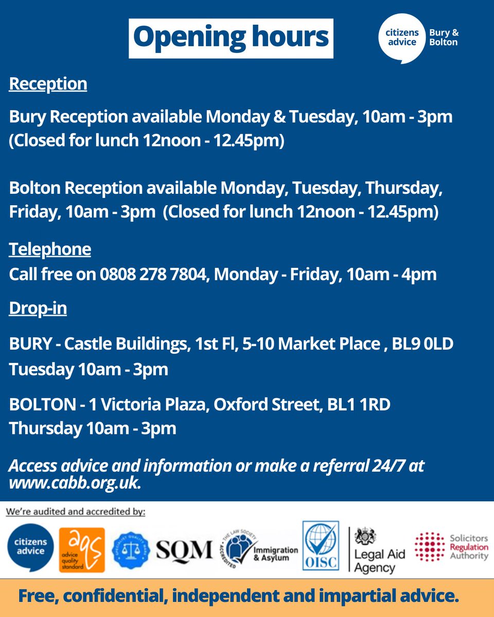 Here are our new opening times