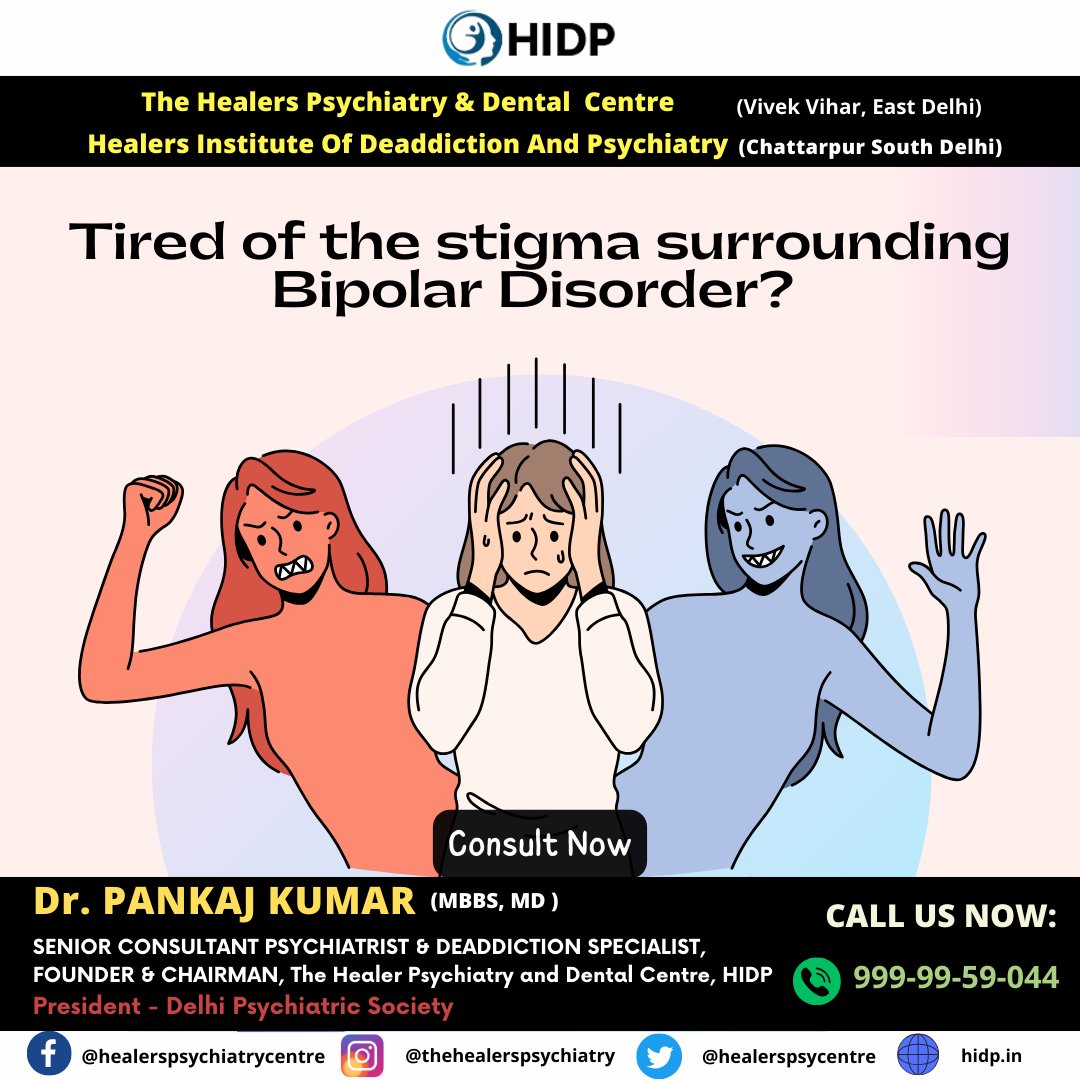 HealerPsycentre's tweet image. Tired of battling the stigma of Bipolar Disorder? You're not alone. Take the first step towards healing with Healers Psychiatry Centre.
Call+91-9999959044 or Book An Appointment Now-bit.ly/3QI0sRV
#bipolardisoder #bipolardisordertreatment #bipolardisordersupport