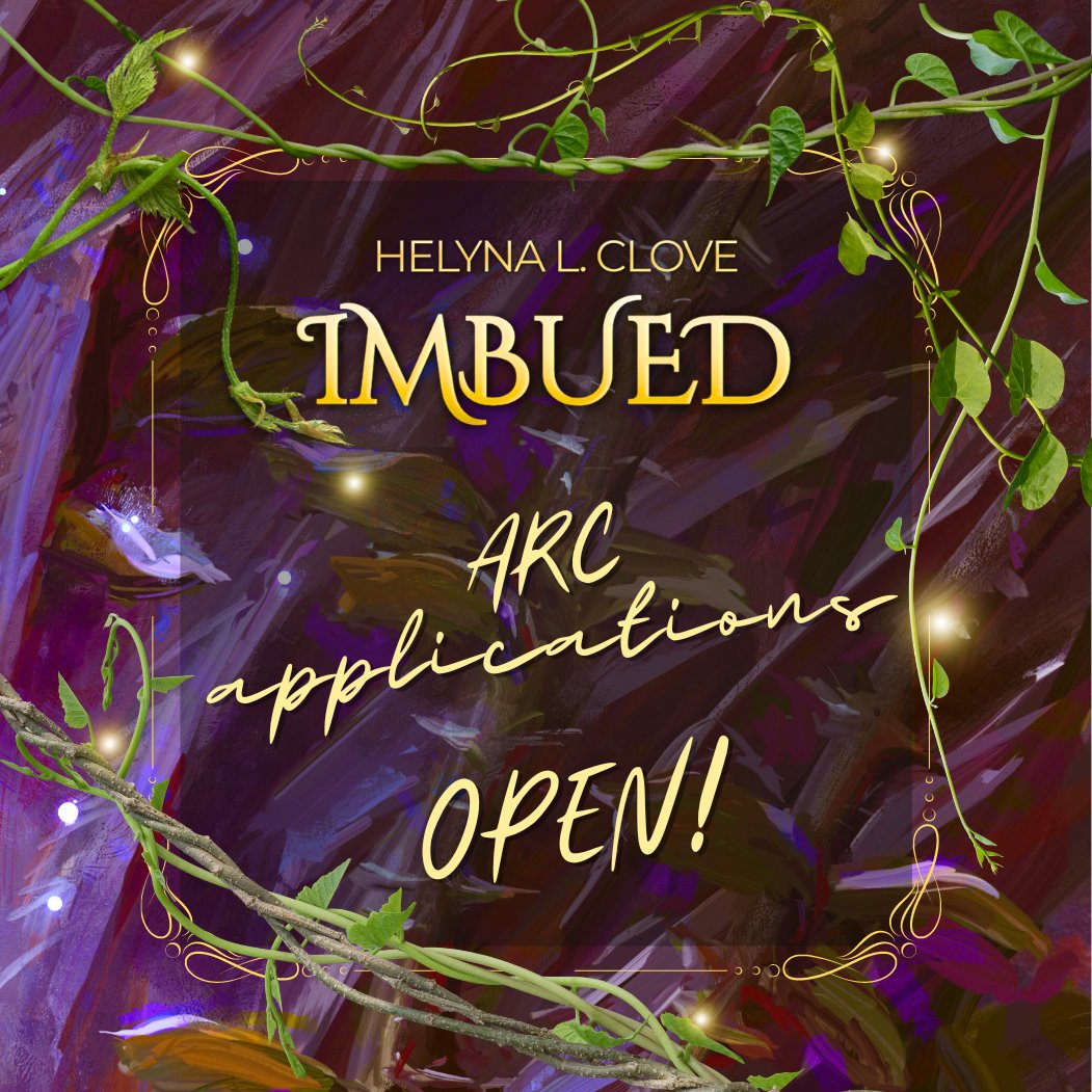 Okay folks, it's here! 🌱💔 In September 2024, I will release my long-awaited, angsty, introspective, lush dark fantasy, Imbued. If you're interested in reviewing the ARC and/or participating in my cover reveal in May, look down below for the links to apply! 💜 ⬇️