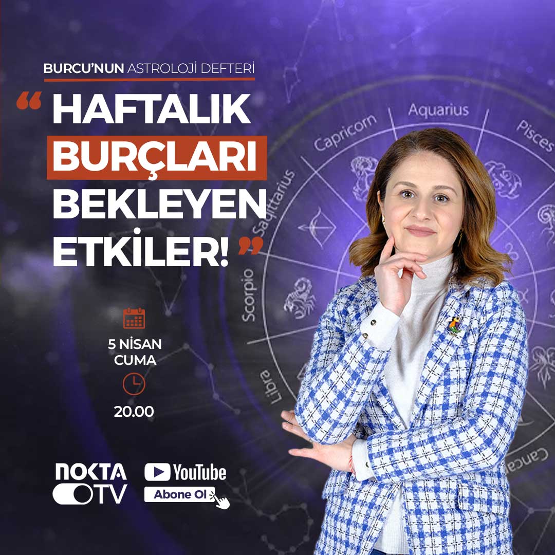 Haftalık burç yorumlarını öğreneceğiniz Burcu'nun Astroloji Defteri5 Nisan Cuma saat 20.00'da Nokta TV youtube kanalında!
#astrolog #astroloji #astrolojidefteri #burçyorumu #burçlar #gezegen #astorolojikbilgiler #tvprogram #kocaeli #izmit