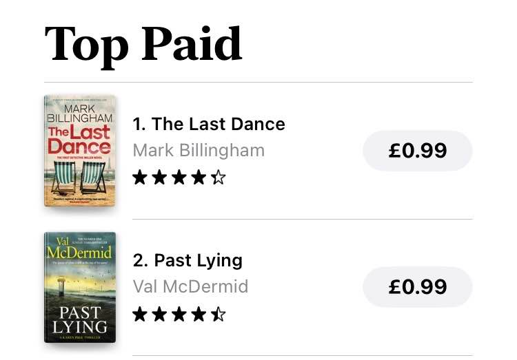 Wonderful to see The Last Dance by @MarkBillingham sitting at #6 in the Kindle store and NUMBER ONE in the Apple store. Time to get on board with DS Miller ahead of his second appearance in The Wrong Hands.