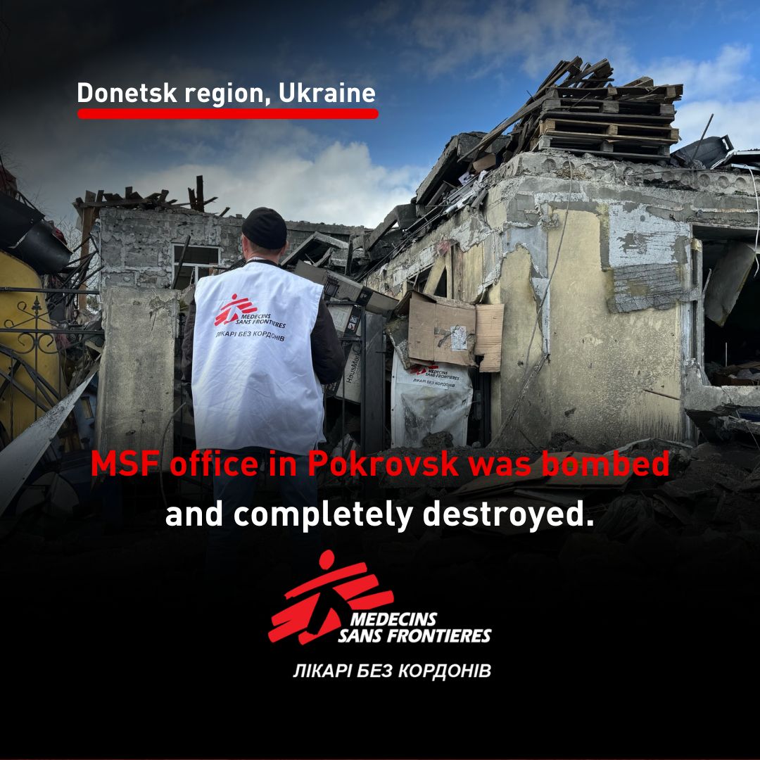 Today, April 5th at around 3:00am, our @MSF office in Pokrovsk, in the Donetsk region, in Ukraine was bombed and completely destroyed. All our staff are safe. Five civilians who were close to the office were injured. #WarInUkraine