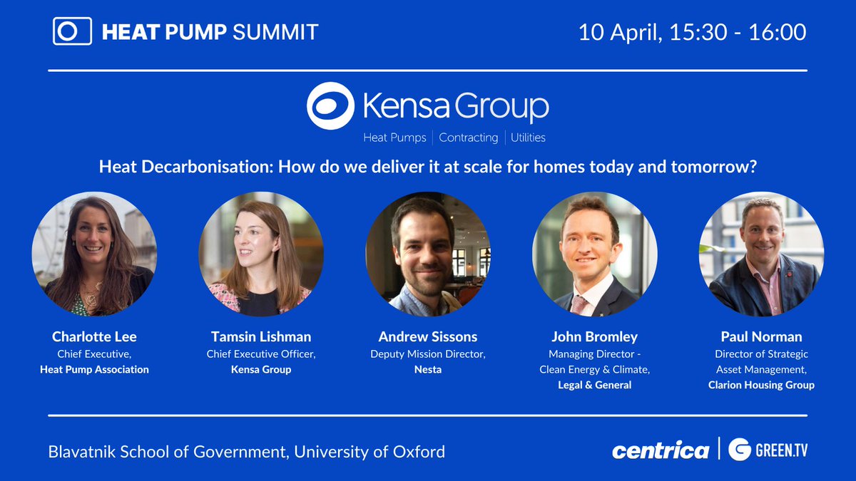 We are delighted to welcome representatives from the Heat Pump Association, Nesta, Legal & General and Clarion Housing Group, joining @KensaHeatPumps on their panel 'Heat Decarbonisation - How do we deliver it at scale for homes today and tomorrow'.

heatpumpsummit.com/delegate-pass