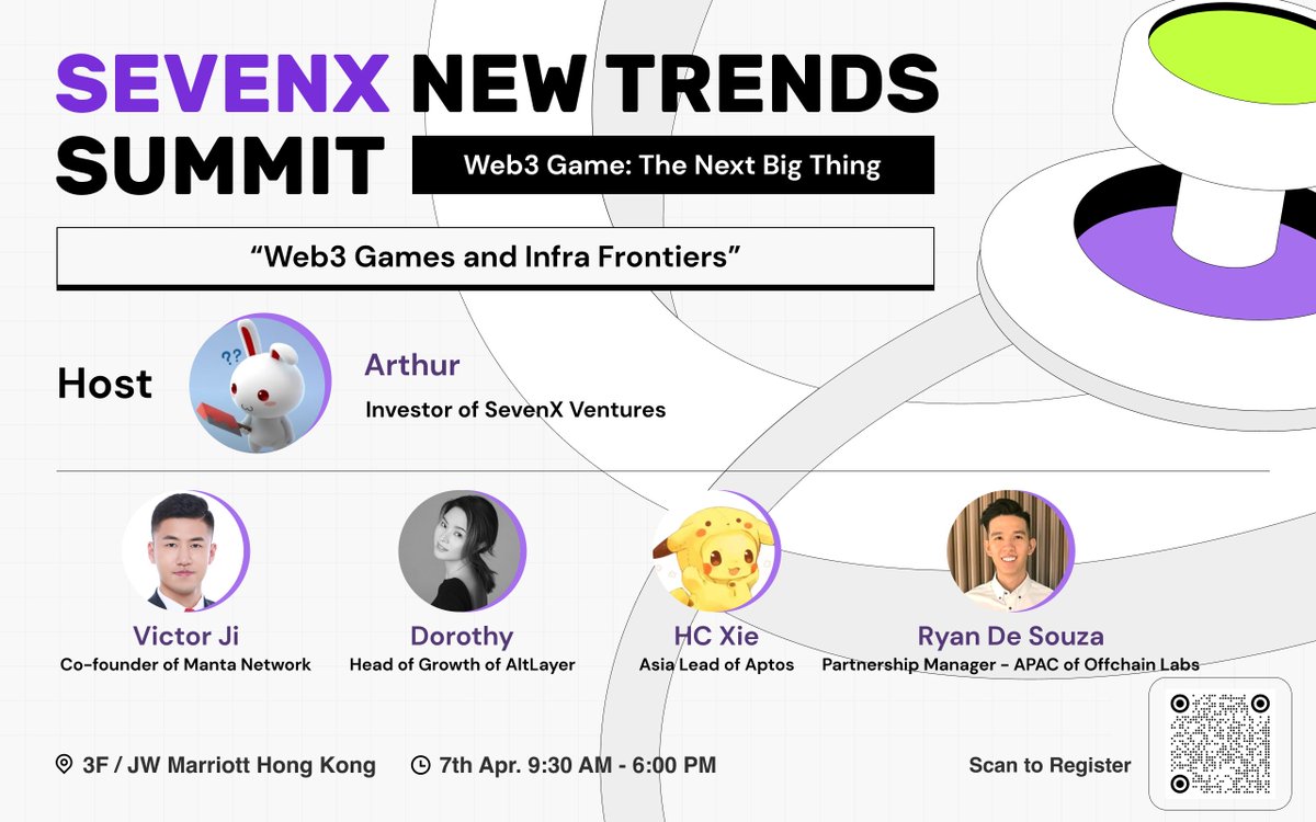 🔥Panel Spotlight at SEVENX NEW TRENDS SUMMIT | Web3 Game: The Next Big Thing🇭🇰 @festival_web3 🎮Join us and discover how infra frontiers can power web3 games. RSVP➡️lu.ma/NewTrendsSummi… Meet our esteemed panelists: 💡@victorji15 Co-founder of @MantaNetwork 💡@Dorothy_defi…