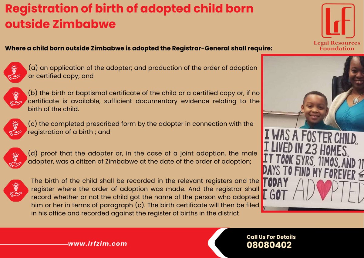 What are the requirements for registration of the birth of a child born outside Zimbabwe? Find out more in the infographic below.