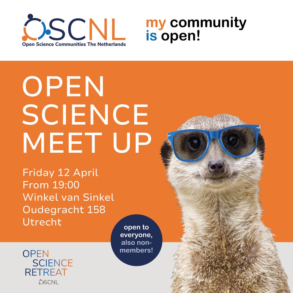 📢 Open Science Meet-up 📢 📅 Friday April 12th 🕖 From 19:00 📍 Winkel van Sinkel, Utrecht Open to all, spread the word!