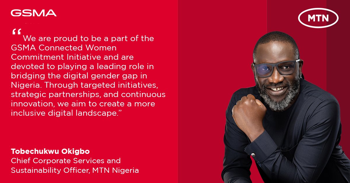 We’re delighted that @MTNNG has made a #ConnectedWomen Commitment, ♀️ committing to help accelerate #DigitalInclusion & #finclusion for women in order to close the #MobileGenderGap in 🇳🇬 #Nigeria. Learn more about this Commitment Partner ➡️ bit.ly/3TJ8Xje

#UKAid #Sida