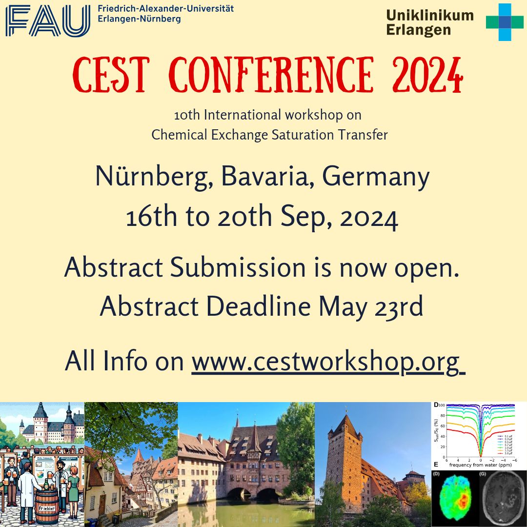 altustro's tweet photo. International CEST conference 2024
Sept. 16th -20th in Nürnberg, Germany 
https://t.co/jrfgBfvHOg 

Abstract Deadline May 23rd
#FAU #UKER #CEST #MRI https://t.co/cSlYvprkOV