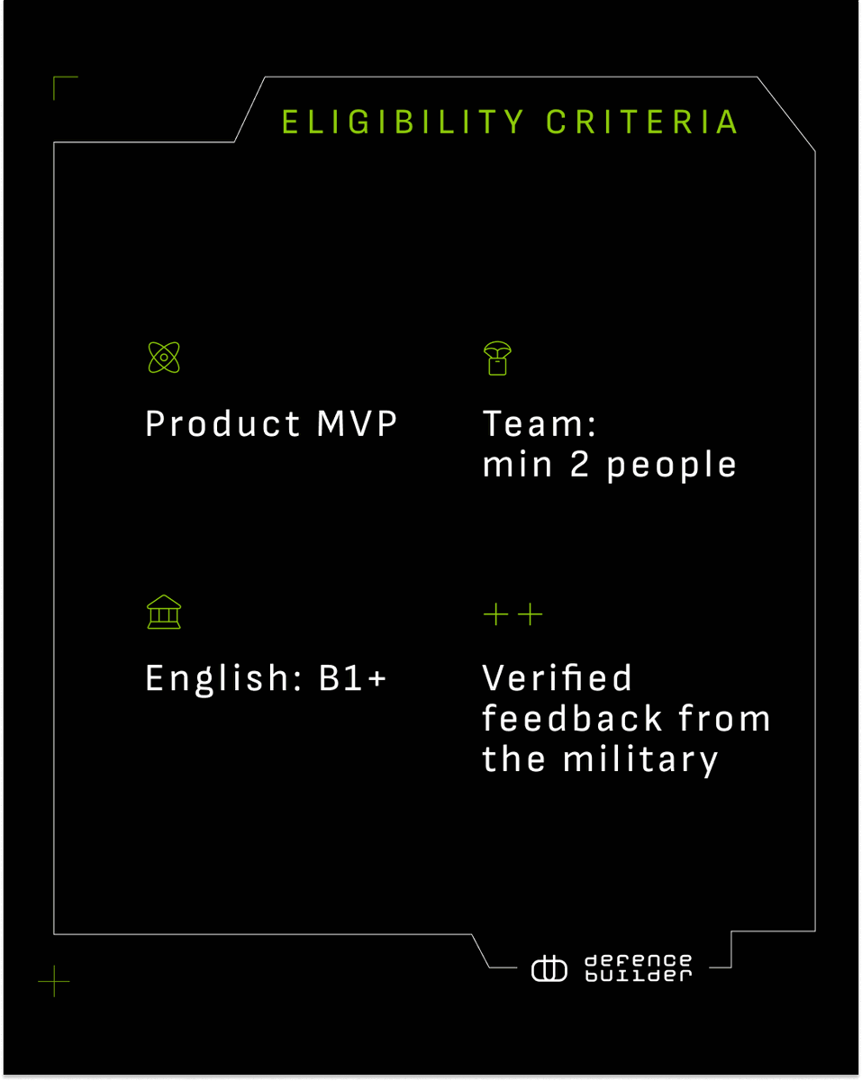 defencebuilder's tweet image. Join Defence Builder Accelerator: Open Call for Defence Tech Startups!

Apply if you&apos;re developing defence software/hardware: UAVs, UGVs, USVs, cybersecurity, etc and looking for initial investment and scaling.

Details: defencebuilder.com/index-en.html

#DefenceTech #Startups #Investment