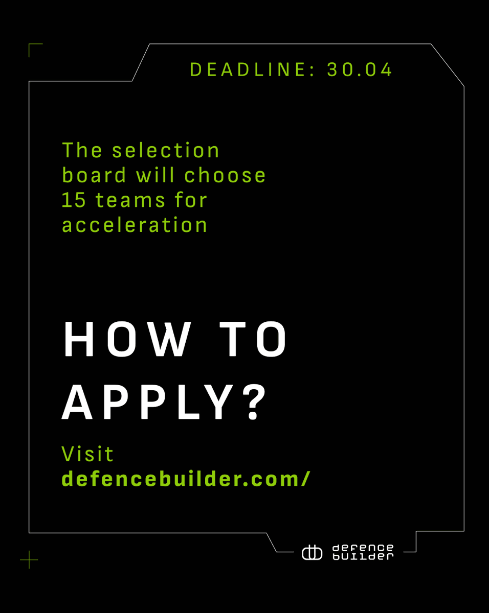 defencebuilder's tweet image. Join Defence Builder Accelerator: Open Call for Defence Tech Startups!

Apply if you&apos;re developing defence software/hardware: UAVs, UGVs, USVs, cybersecurity, etc and looking for initial investment and scaling.

Details: defencebuilder.com/index-en.html

#DefenceTech #Startups #Investment