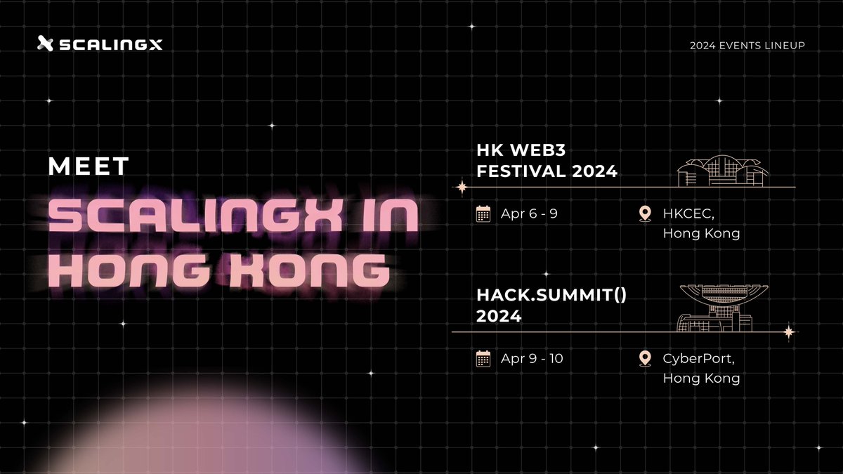 🌟 Ready to rock Q2 after an epic Q1! Catch #ScalingX team at @festival_web3 & @hack_summit 2024 in 🇭🇰 Excited to dive into the HK's #Web3 scene & discover innovative gems 💎 In town? Drop us a DM & let's connect. See you there ✨