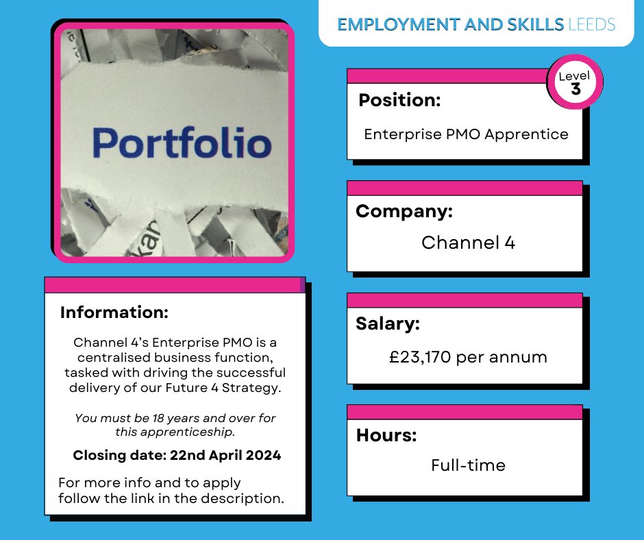 ✅ Do you have good written and verbal communication skills, attention to detail and an understanding and passion for Channel 4's remit? 🎥 Channel 4 are looking for an 'Enterprise PMO Apprentice' to join the team! 🔗 Apply for the apprenticeship here: 4people.my.salesforce-sites.com/recruit/fRecru…