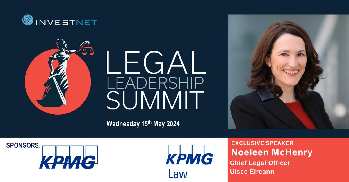 Just 6 weeks to the @InvestnetEvents Legal Leadership Summit on May 15th in Dublin! It's our pleasure to announce Noeleen McHenry, Chief Legal Officer at @IrishWater will speak at the Summit! Book your spot here: lnkd.in/ephvwDwz Thanks to our sponsor @KPMG_Ireland