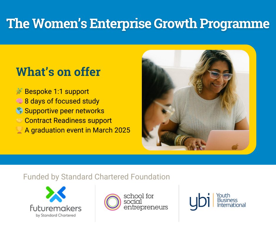 🌱 Grow your impact and your income with our Women’s Enterprise Growth Programme!Offering 8 days of study, bespoke support, and the chance to pitch for a grant. For female-identifying entrepreneurs in London & Liverpool 👉 bit.ly/3PHuAy1