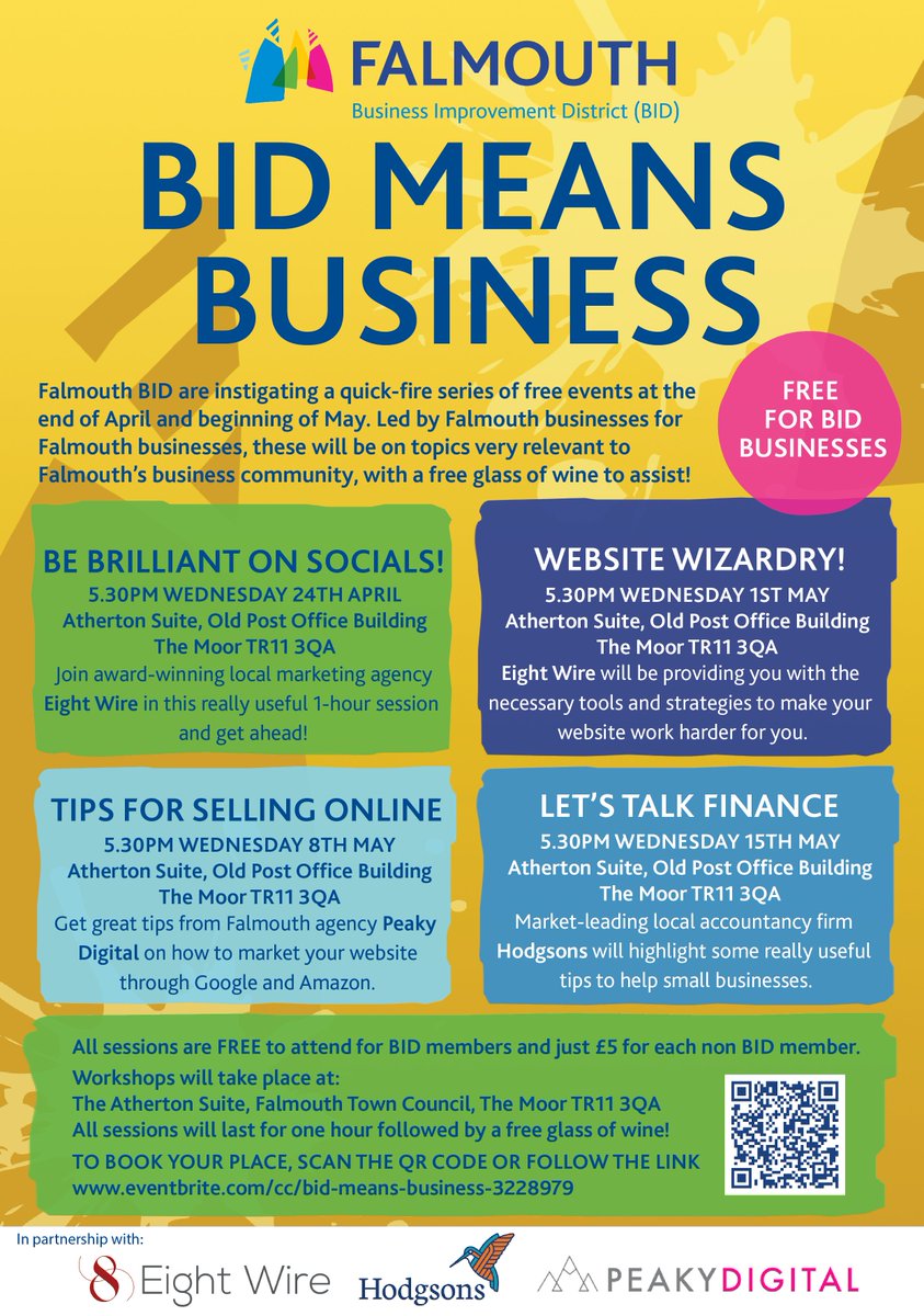 🎯 Falmouth BID are instigating a quick-fire series of free events led by Falmouth businesses for Falmouth businesses with a free glass of wine to assist. 🍷 Click here to reserve your spot now 👉 bit.ly/4aI11o2
#lovefalmouth #businessworkshop