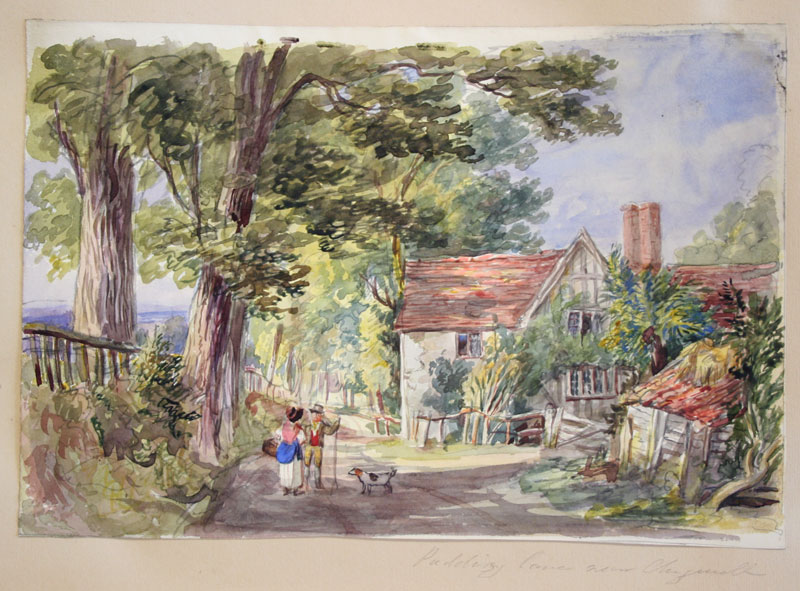 This is one of many watercolour sketches by James Paul Andre the Younger, painted in the 1830s. He was a London based artist, active between the years 1823 and 1867. This colourful watercolour is of Pudding Lane in Chigwell. #Chigwell #watercolour