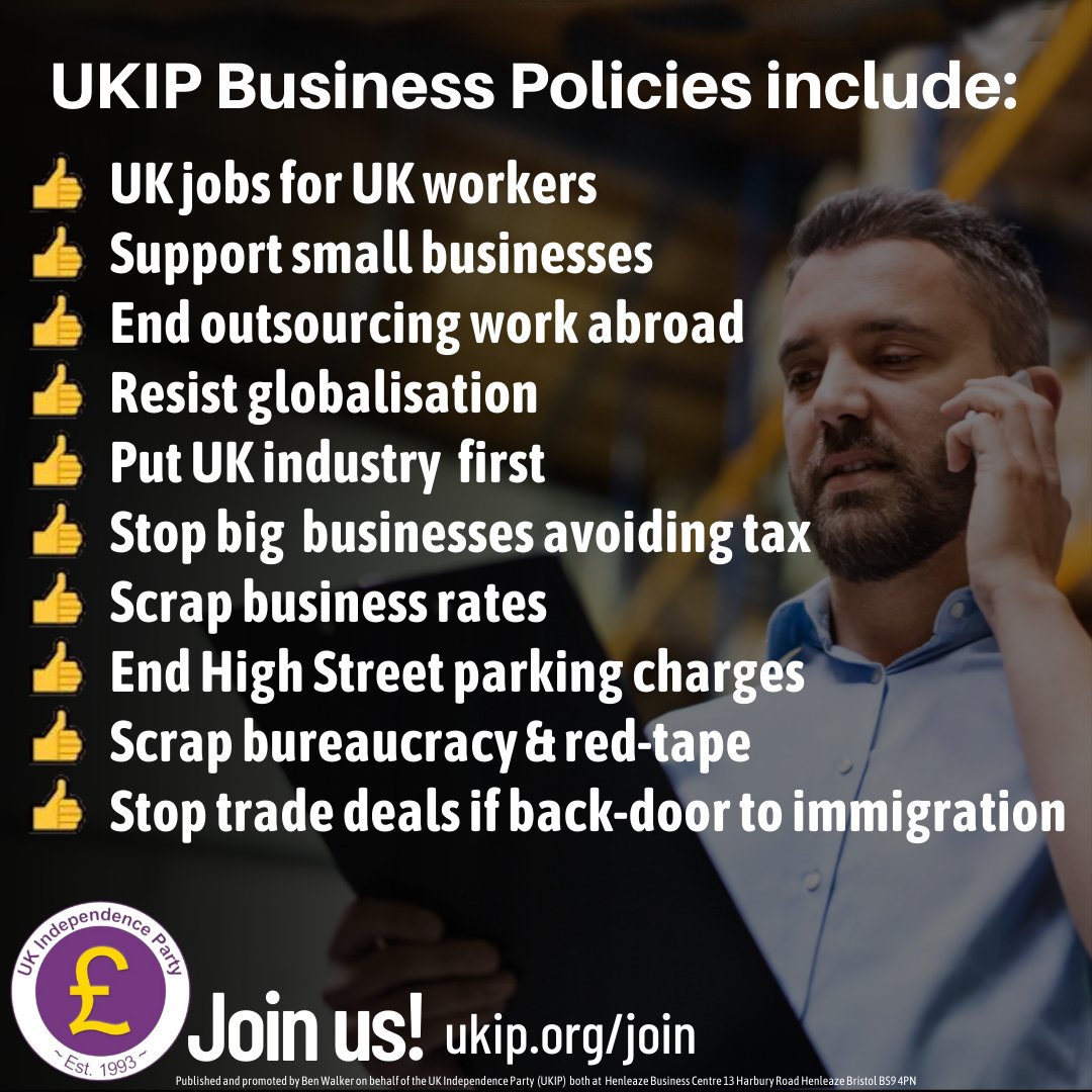 A vote for @UKIP is a a vote for #UK workers and #UK businesses - #UKIP will always put British workers and British businesses first. 

#JoinUKIP at ukip.org/join