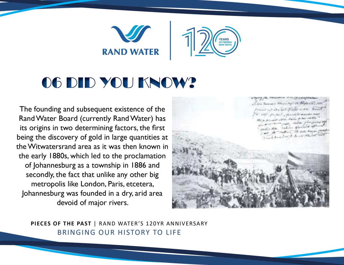 Episode 40 of #RWPiecesofthePast Did You Know? #RandWater #RW120YearsofExcellence #RW120Years #RWHistory #RWStory [NS]