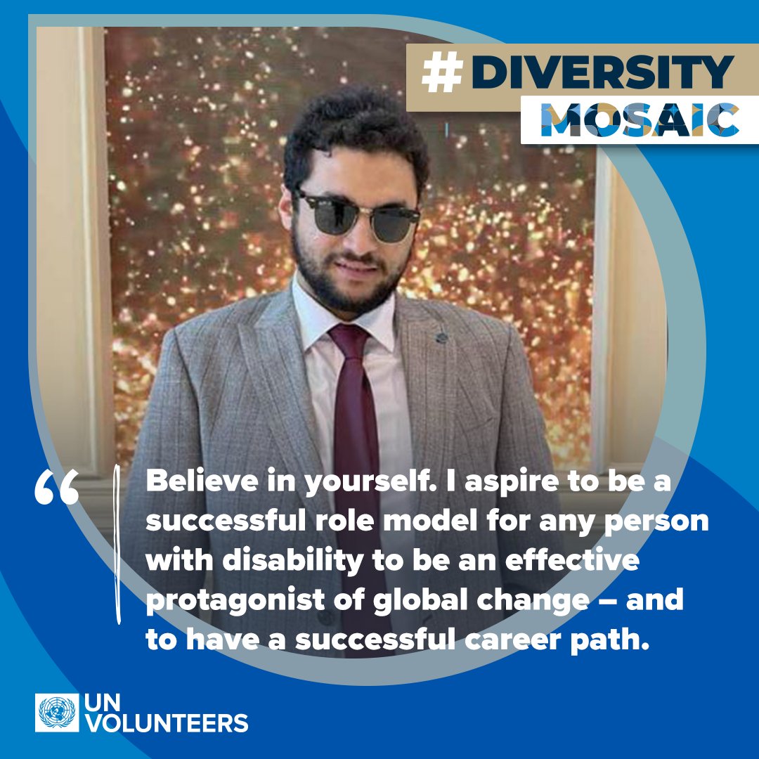 From one volunteer to another: Believe in yourself!💙

Ahmed, despite being visually impaired, is redefining boundaries with @UNDP in Cairo. Raising awareness among his peers, he is fostering a more inclusive workplace environment 🏢 #DiversityMosaic

🔗unv.org/diversity-mosa…