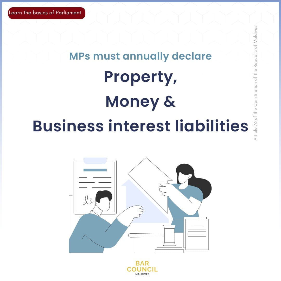 MvBarCouncil's tweet image. #didyouknow Asset declaration is a constitutional requirement in the Maldives? 
#LegislativePower