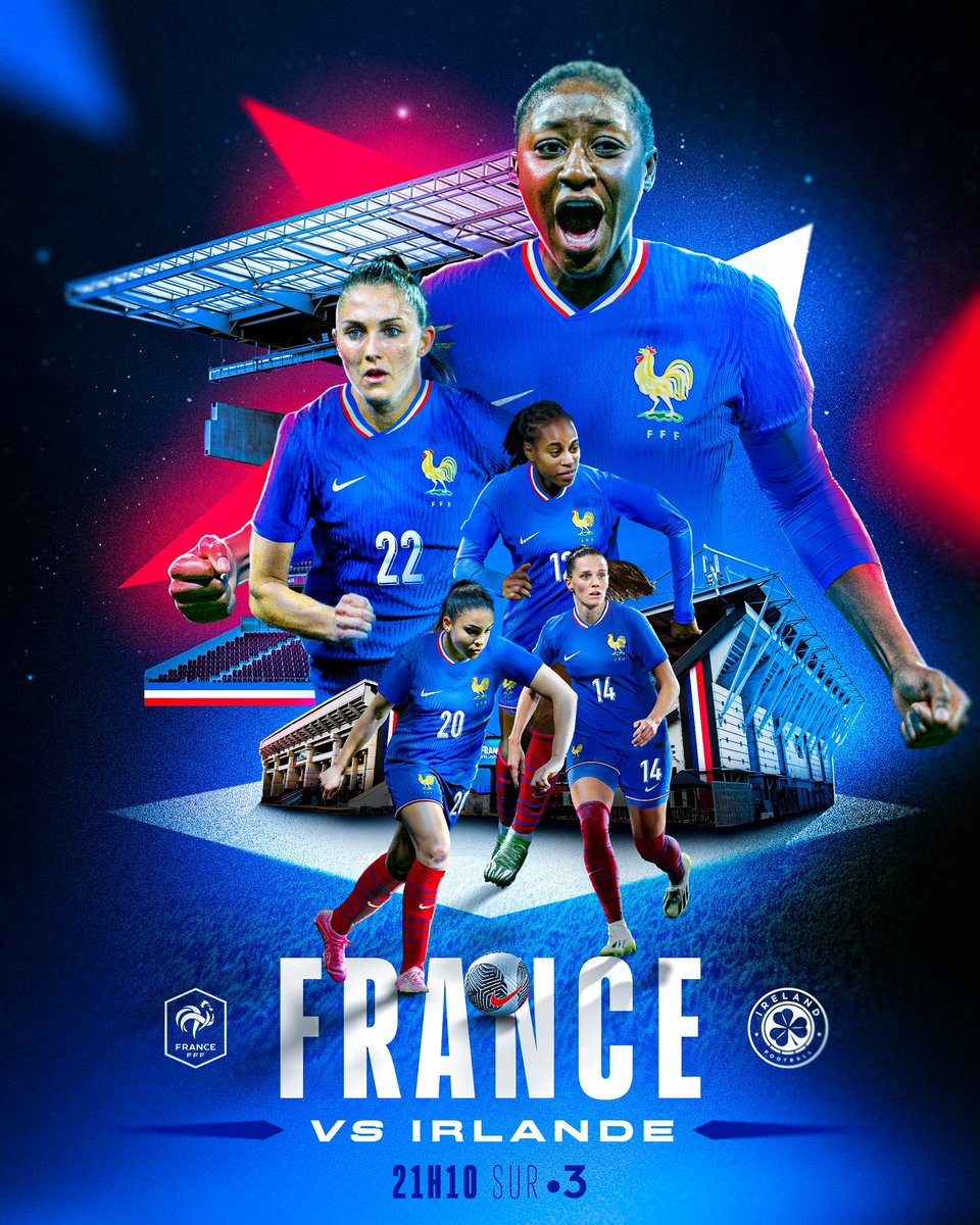 Our road to Euro 2025 starts tonight 🔥 ⚔️ France 🇫🇷 v 🇮🇪 Ireland 🏟️ Stade Saint-Symphorien | Metz ⌚️ 9:10pm local time #FiersdetreBleues #FRAIRL