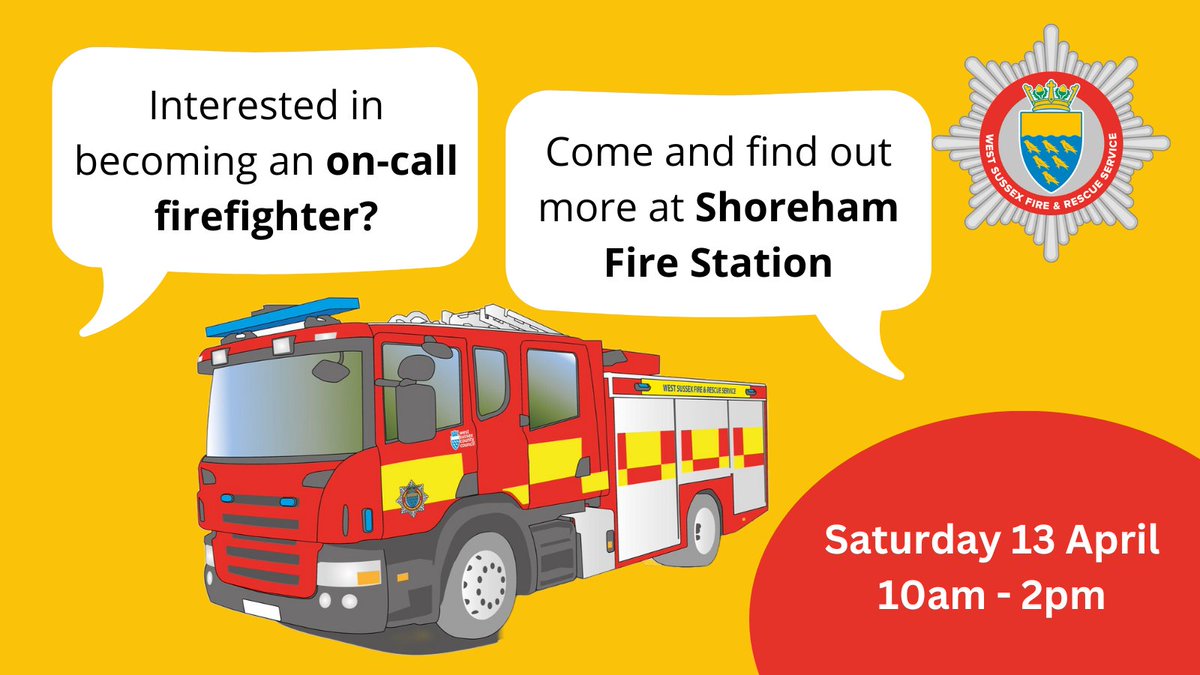Are you interested in becoming an on-call (retained) firefighter in Shoreham? 🚒 Come along to Shoreham Fire Station on Saturday 13 April to meet the crew and learn more about the role.