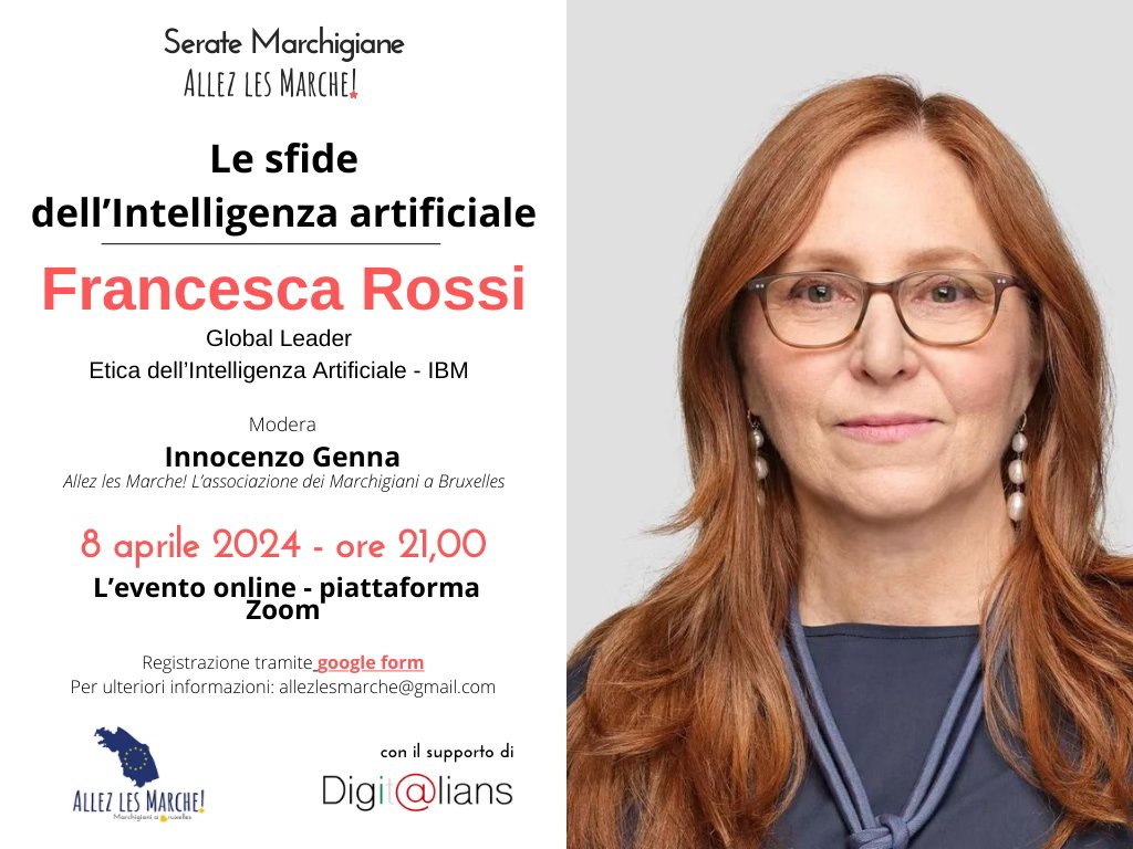 DigitaliansEU's tweet photo. Incontro con @frossi_t per parlare di #intelligenzaartificiale e recenti sviluppi su #AI. Evento su Zoom, per partecipare registrarsi qui: https://t.co/rKMk7pWPBt #IA #Ethics https://t.co/dghRicTTqV