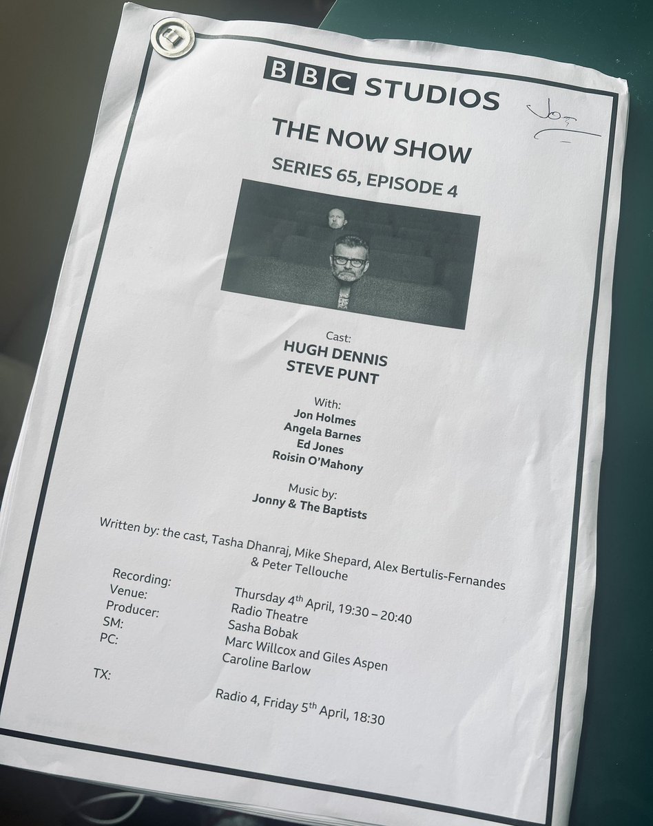 It’s been a while but what a tremendous time recording this last night and a joy to be asked back for the final ever series of @BBCNowShow. Hear my approx 3 x broadcastable jokes out of 127 x unbroadcastable ones I made tonight, 6.30 @BBCRadio4.