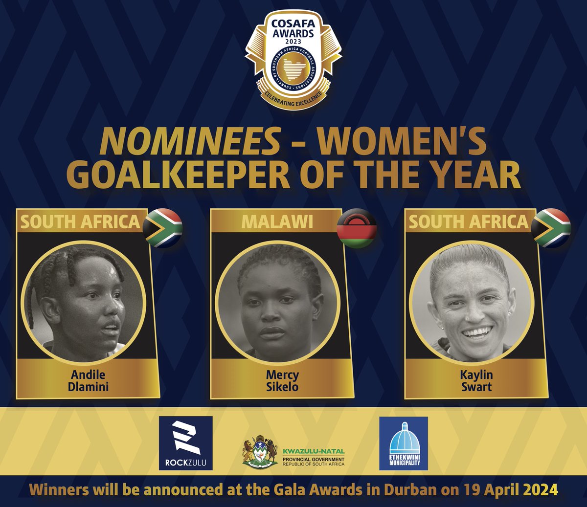 The nominees for the category of the Women’s Goalkeeper of the Year at the inaugural 2023 #COSAFAAwards have been unveiled. The winner will be announced at a gala awards ceremony in Durban on April 19. Read more: tinyurl.com/2332jtzy