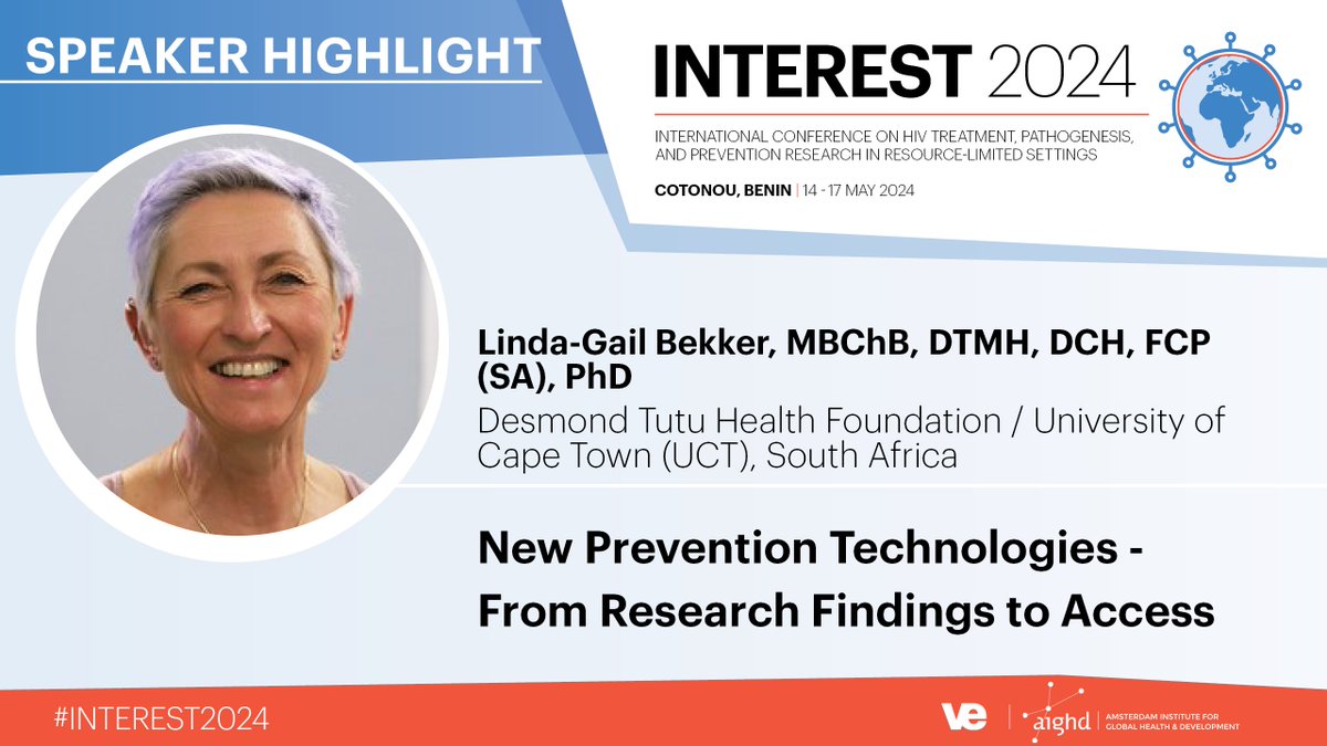 .@LindaGailBekker, CEO of the @DTHF_SA and professor at @UCT_news, will join us once more at #INTEREST2024. Passionate about #HIV prevention among #MSM, #Women, and #youth, she will share her insights on #HIVPrevention #Technology. Register here: interestworkshop.org/registration #Benin