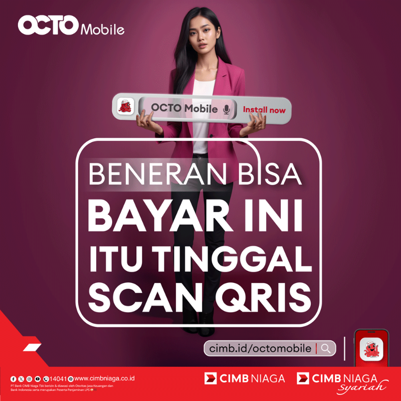 CIMBNiaga's tweet photo. Gak Perlu Khawatir dompet ketinggalan! Bayar Ini Itu Tinggal Scan QRIS Pakai OCTO Mobile 👍