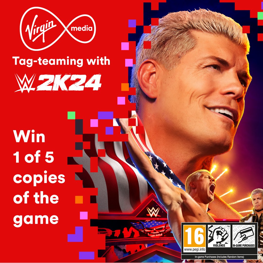 WIN 🎮 Want to get your hands on the new WWE 2K24 game? To celebrate WWE Live at The O2 and WWE 2K24 in #VirginMediaGamepad, we’ve got your chance to win 1 of 5 games in the console of your choice. Just repost this to enter. Entries close 13/04/24. T&Cs via link in bio.