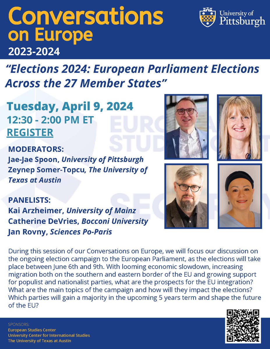 “Elections 2024: European Parliament Elections Across the 27 Member States”🇪🇺 @JanRovny will discuss the issues surrounding the forthcoming European elections during this roundtable organised by @PittTweet 🗓️Tuesday 9th April 2024 Registration➡️pitt.zoom.us/webinar/regist…