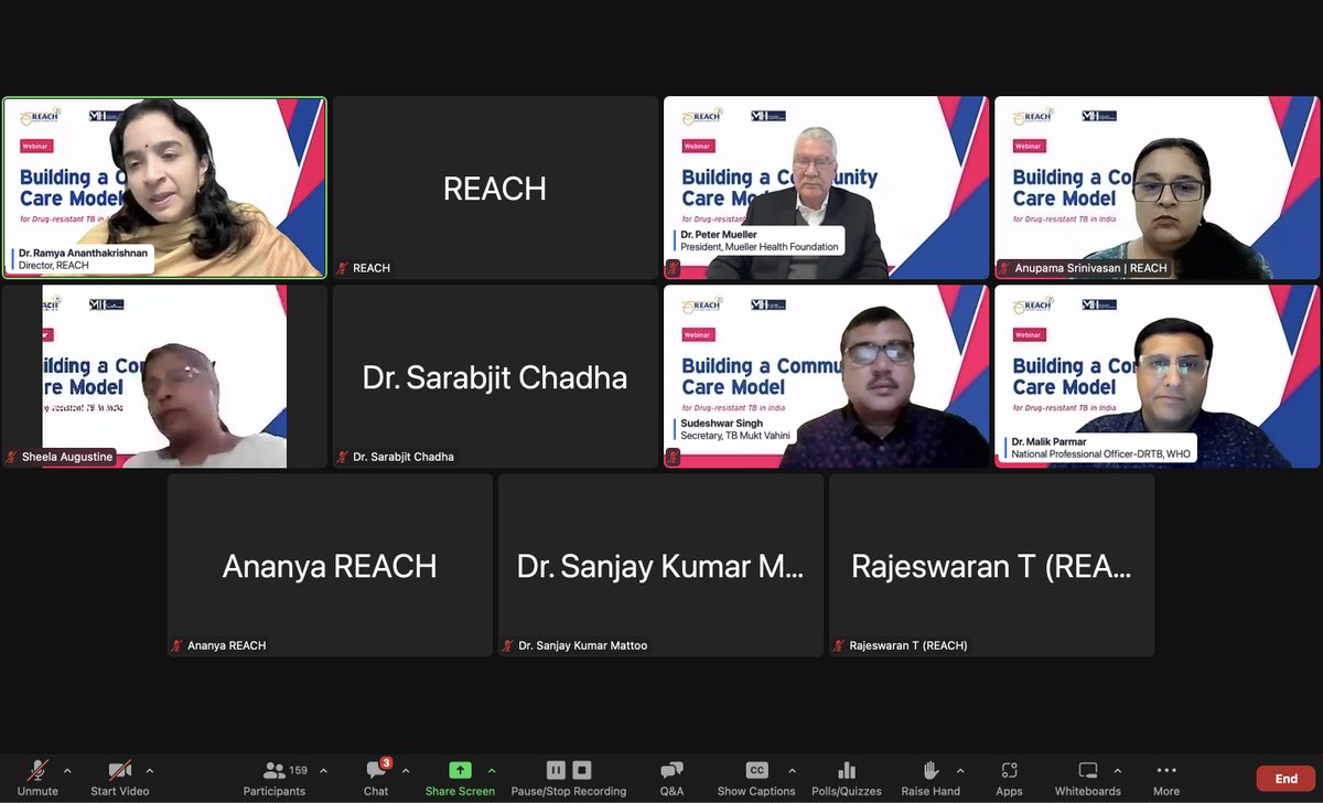 Thrilled to have hosted yesterday's webinar on 'Building a Community Care Model for DRTB in India'. Thankful to our speakers @SarabChadha & Dr Malik Parmar (NPO-DRTB, WHO) & to @MuellerHealth for their support. Grateful to 245 participants who joined us! #EquitableHealthforAll