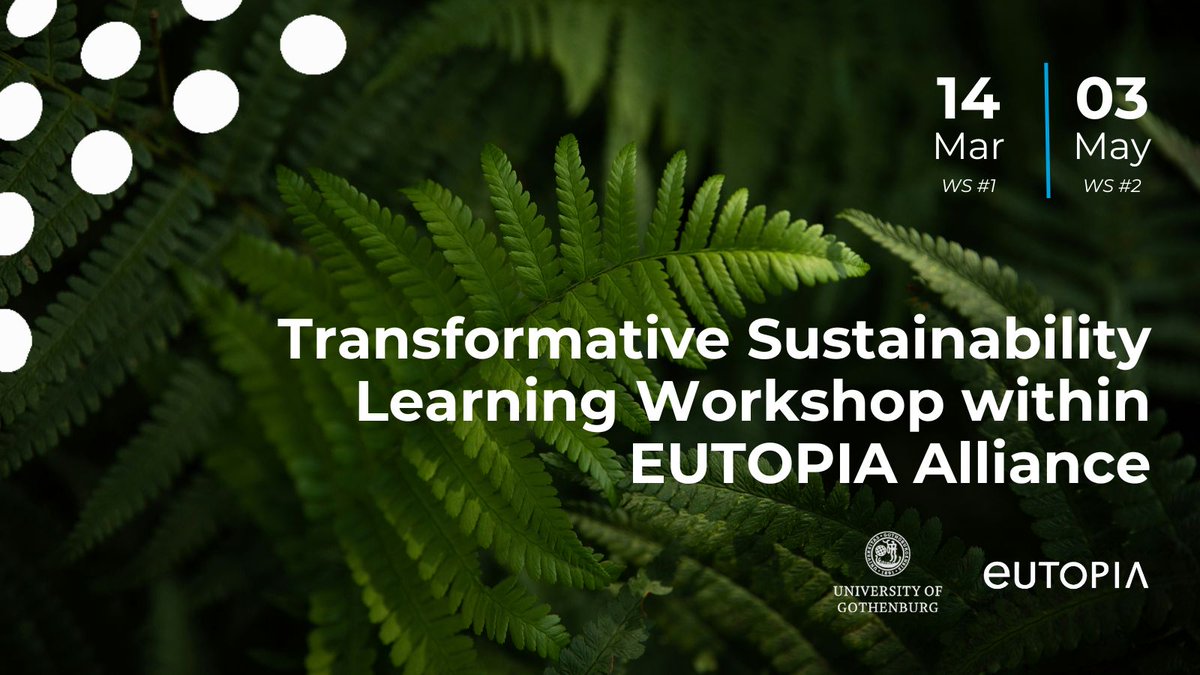 📅 #SAVETHEDATE for the 2nd workshop about transformative #sustainability learning hosted by @goteborgsuni and presented by @kassahunweldema. 📌WS 2: May 3 - 10:00-12:00 CET Register here 👉bit.ly/48BBr2z #EUTOPIA #EuropeanUniversities #HigherEducation