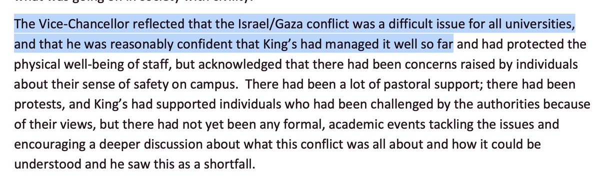 'The Vice-Chancellor [Shitij Kapur] reflected that the Israel/Gaza conflict was a difficult issue for all unis, and that he was reasonably confident that King’s had managed it well so far' 🫤 Minutes re @KingsCollegeLon's 'Values-Based Impartiality' kcl.ac.uk/about/assets/p…