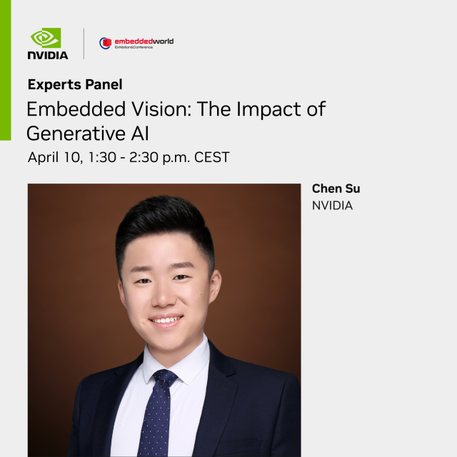 Explore the world of embedded vision systems and learn how generative AI is revolutionizing industries like automotive, agriculture, and more. Join Chen Su at the expert panel discussion at Embedded World on Wednesday, April 10. bit.ly/3vvAYln