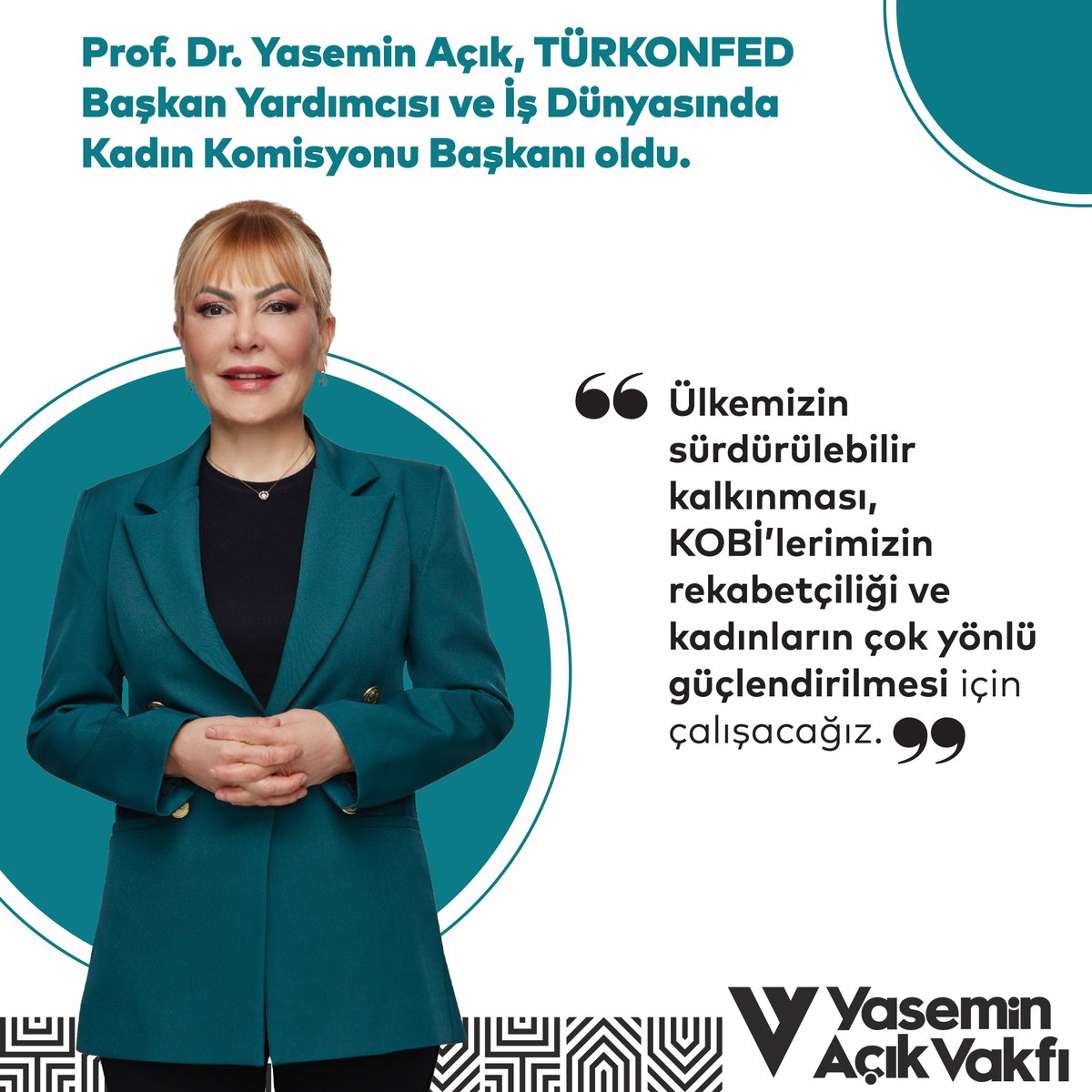 Vakıf Mütevelli Heyeti Başkanımız @yaseminacik, TÜRKONFED Bşk. Yrd. ve İDK Komisyonu Bşk. olarak 'Ülkemizin sürdürülebilir kalkınması, rekabetçiliği ve kadınların çok yönlü güçlendirilmesi için çalışacağız' dedi. @turkonfed, @Ssonmez01 @firatsifed bit.ly/49pZdiF