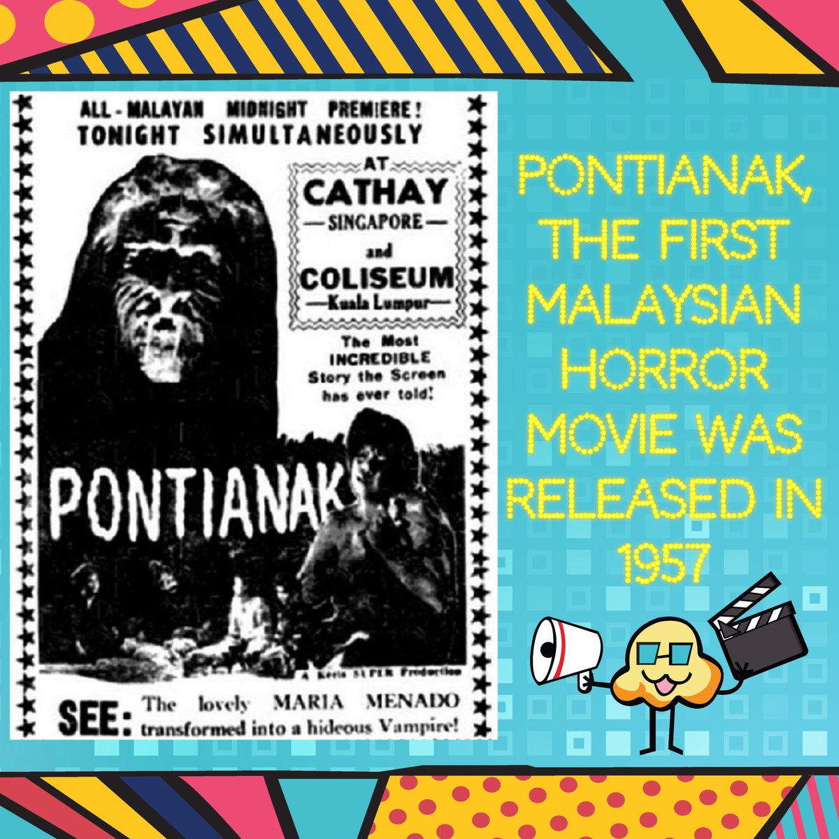 Scary Friday! Dis you know the very first Malaysian Horror movie came out way back in 1957? 

The movie is Pontianak, starring Maria Menado and directed by Balakrishna Narayana Rao. 

#asiapopconfacts #asiapopcon #asiapopcultureconvention2024 #apc2024 #scaryfridayapc