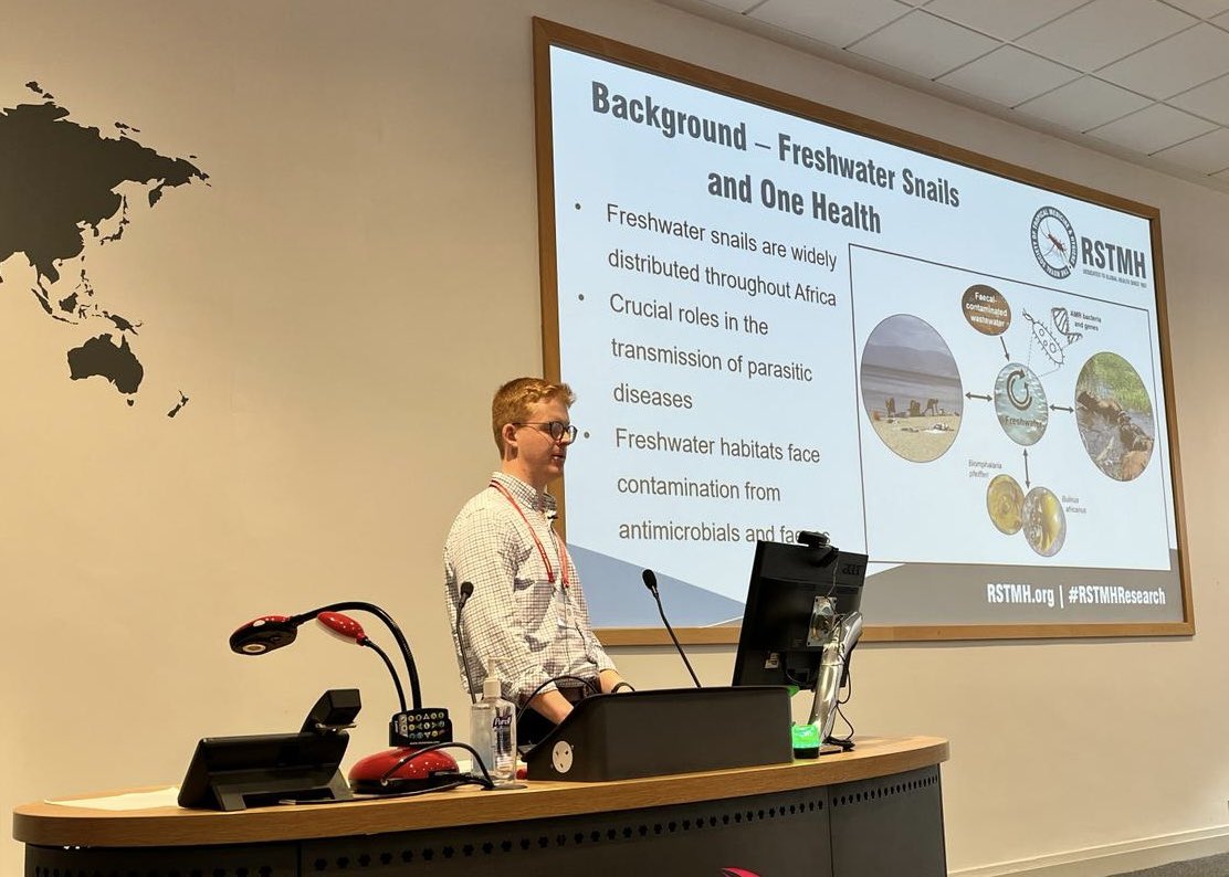 Talking about AMR, One Health, and a first look at reservoirs of resistance in Malawian freshwater snails at the @RSTMH Research in Progress Conference. Big thanks to RSTMH for the platform to present and for organising a day full of interesting science!