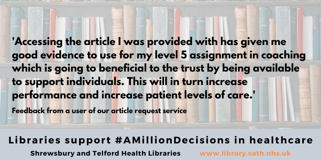 Some lovely feedback about the impact our article request service has had. Can't access an article you need? We can get it for you!

library.sath.nhs.uk/requests/artic…