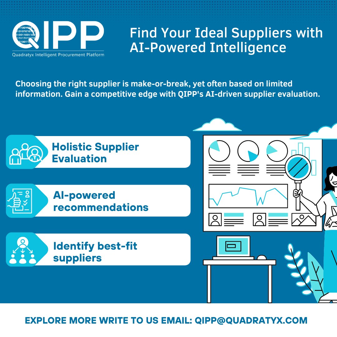 QIPPlatform's tweet photo. Choosing the right supplier is crucial, yet often based on limited info. But what if you had an AI assistant to guide optimal supplier selection? 🧐

If you could have an AI copilot to identify ideal suppliers, how beneficial would that be? Let us know using #QIPPSupplierGuru https://t.co/wt0XWjvBon