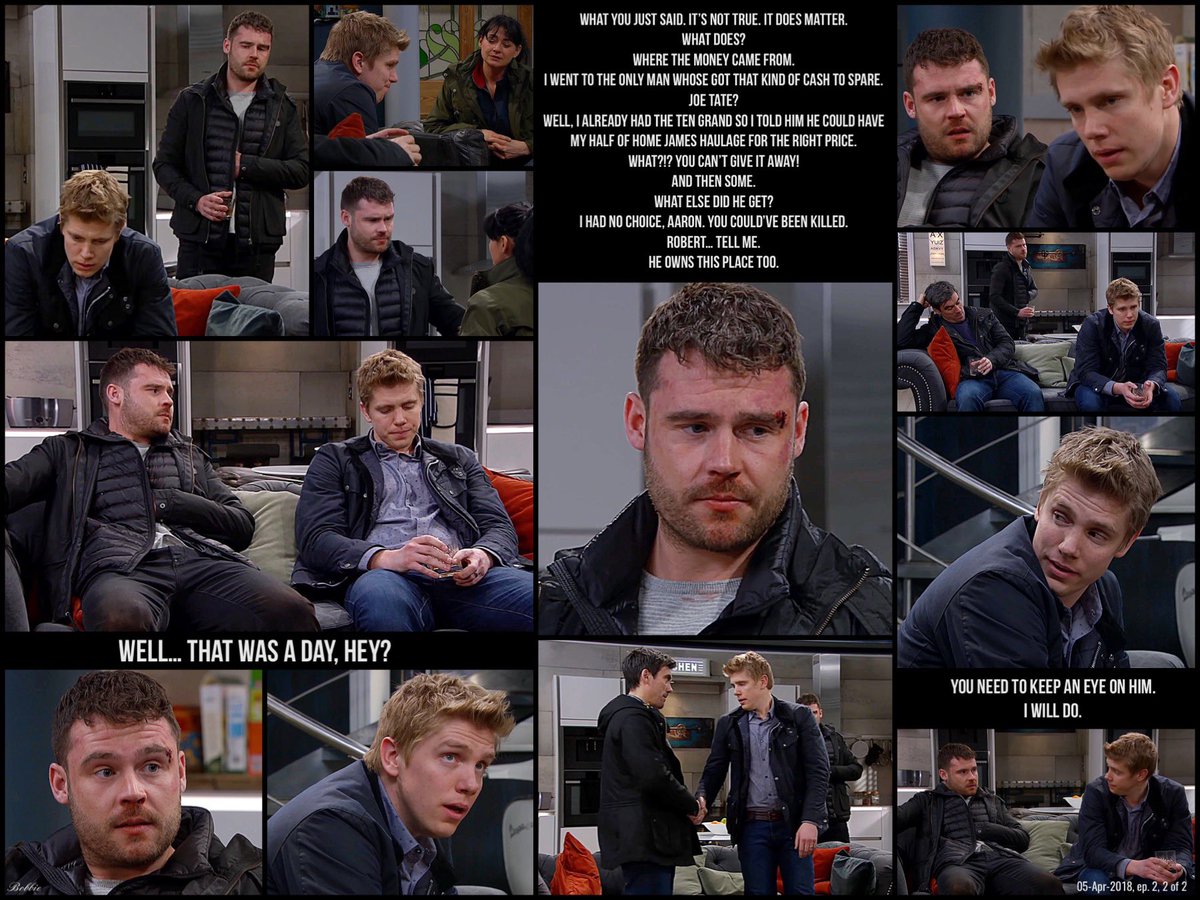 Six years ago, episode 2, 2/2. Syd Warp speed plot ended. Back in the Mill w/Coira. Robert admits to Aaron losing the haulage… and their home. #Robron #LivingInTheRobronBubble #CanonIsDead #Soulmates #OTP