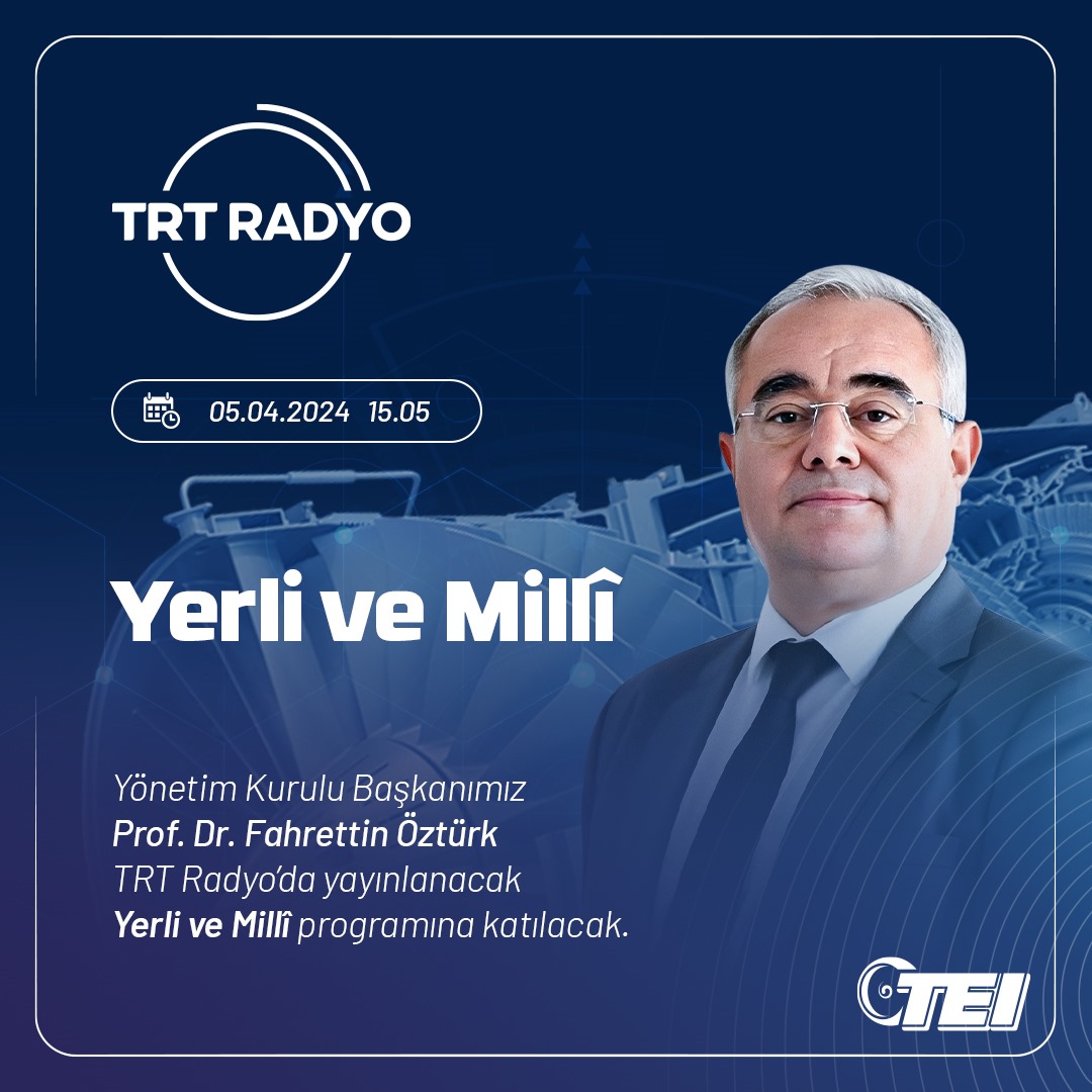 Yönetim Kurulu Başkanımız Prof. Dr. Fahrettin Öztürk, bugün saat 15.05'te, TRT Radyo'da yayınlanacak Yerli ve Millî programına katılacak. #TEI #GücünKaynağı