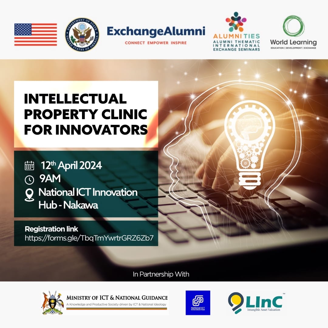 Calling all innovators! Don't miss our upcoming Intellectual Property Clinic. Learn how to protect your brilliant ideas and creations. Register using the link below: forms.gle/TbqTmYwrtrGRZ6… @MoICT_Ug #IPClinic #InnovateUG #ProtectYourIdeas