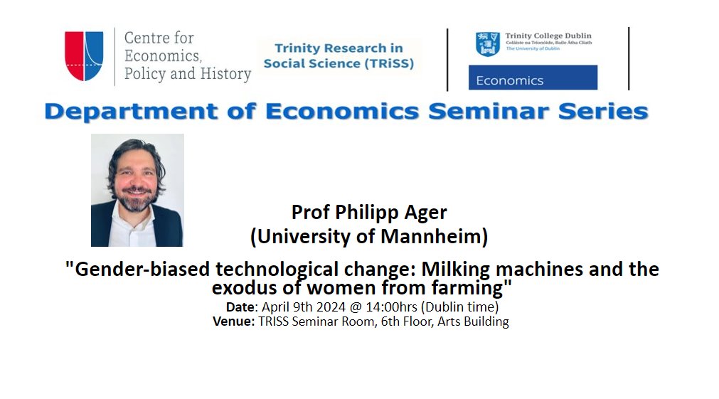 We look forward to welcoming Philipp Ager of @EconUniMannheim to Dublin for Tuesday's seminar at @tcdeconomics @TCD_SSP @TRiSSTCD @hea_irl ceph.ie/events/09-04-2… #Economics #EconTwitter #NSRPproject