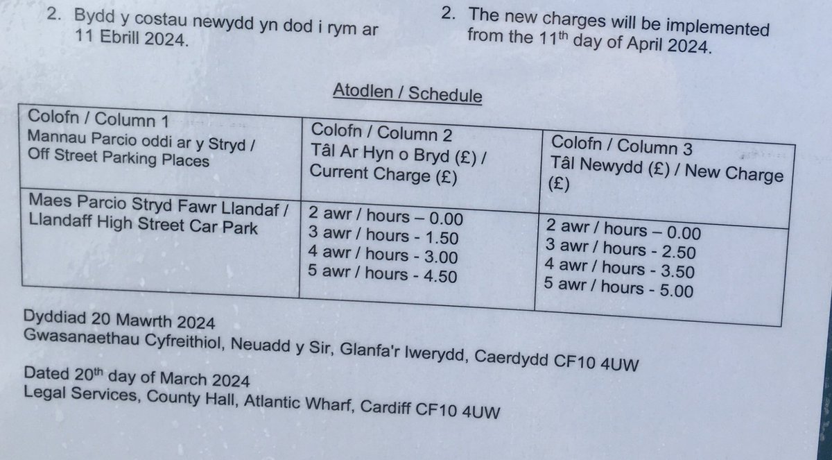 PARKING CHARGES to Increase #LLANDAFF HIGH St Car Park. 11/04/2024 ATM free parking will remain. But there’s plans to scrap the 2 hr free parking that’ll impact shops & Surgery. Please sign & share petition to scrap the plans to remove free parking.⬇️ chng.it/d7KWqYLwNM