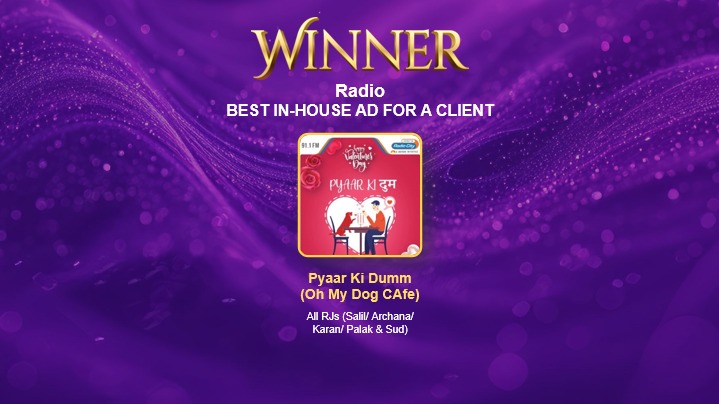 Heartiest Congratulations To Pyaar Ki Dumm (Oh My Dog Cafe) for Winning the Best In-House Ad For A Client Award by All RJs @Salilacharya @myrjarchanajani @rjkaranmehta @rjpalakkhurana at #IASA2024 Industry Partner: Aural Arts