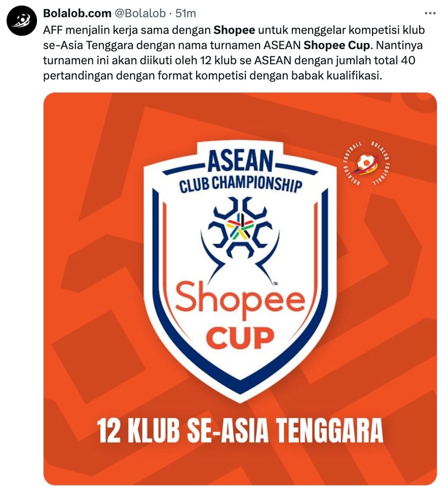 AFF bekerja sama dengan Shopee dalam pagelaran kompetisi klub tingkat asean menggunakan format babak kualifikasi #ShopeeCup2024